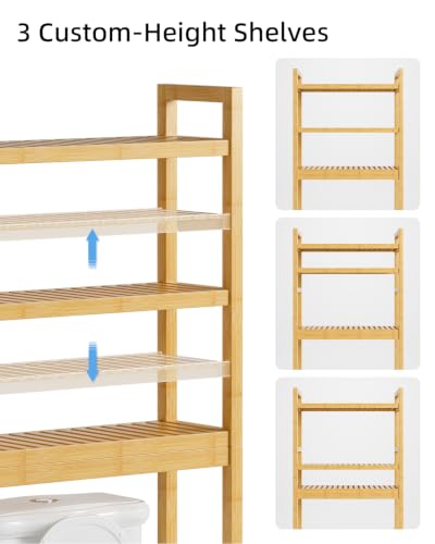 SMIBUY Bathroom Storage Shelf, Bamboo Over-The-Toilet Organizer Rack, Freestanding Toilet Space Saver with 3-Tier Adjustable Shelves (Natural) - color: Natural