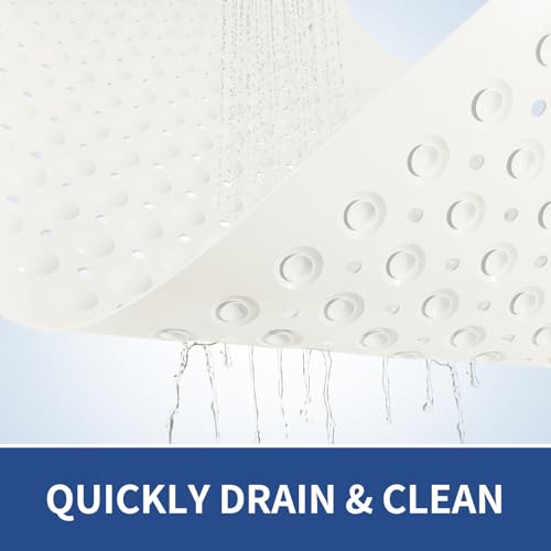 OTHWAY Extra Large Shower Mat 47"x 32", TPE Non Slip Shower Mat for Shower Stall, Inside Walk in Shower Mats with Drain Holes Suction Cups, Anti-Slip for Elderly (White) - color: White