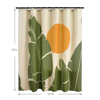 Tropical Leaves Linen Boho Shower Curtain Set with Liner,72" Wx72 L | Double Layer Shower Curtain Waterproof Fabric with Zippered Removable PEVA Liner,Boho Shower Curtain for Bathroom,Free Hooks - color: Banana Leaf