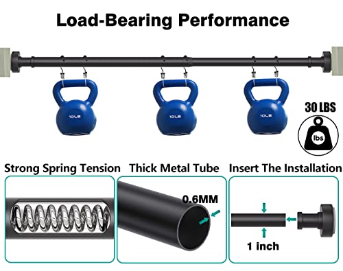 Black Tension Shower Curtain Rod – Adjustable 18-39 Inches, Fits 20-38 Inch Spaces, No Drill Rust Resistant Spring Rod for Bathroom, Kitchen, Bedroom, Balcony - color: Black, size: 18-39 inch without hooks