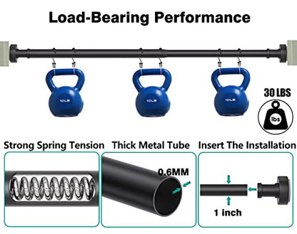 Black Tension Shower Curtain Rod – Adjustable 18-89 Inches, Fits 20-88 Inch Spaces, No Drill Rust Resistant Spring Rod for Bathroom, Kitchen, Bedroom, Balcony - color: Black, size: 18-89 inch without hooks