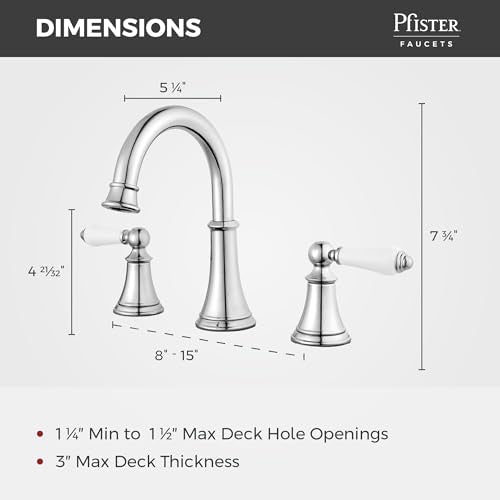 Pfister Courant 8 in Widespread 3 Hole Bathroom Sink Faucet 2 Handle Polished Chrome NSF Certified WaterSense Push & Seal Drain 360 Degree Swivel Spout LF049COPC - color: Polished Chrome, size: (Pack of 1)