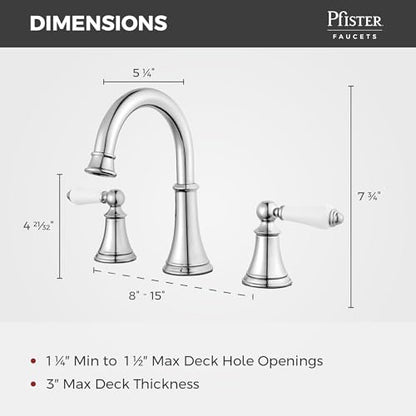 Pfister Courant 8 in Widespread 3 Hole Bathroom Sink Faucet 2 Handle Polished Chrome NSF Certified WaterSense Push & Seal Drain 360 Degree Swivel Spout LF049COPC - color: Polished Chrome, size: (Pack of 1)