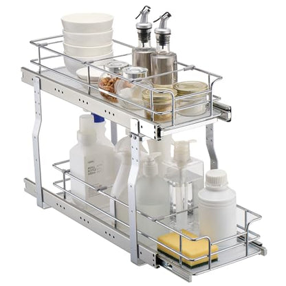 VEVOR Pull Out Cabinet Organizer,8.5" W x 21" D x15.2 HHeavy Duty Slide Out Pantry Shelves, Chrome-Plated Steel Roll Out Drawers for Home, 10" Wx22 Dx19 H Inside Kitchen Cabinet, Bathroom, Under Sink - size: 8.5"W x 21"D x15.2"H