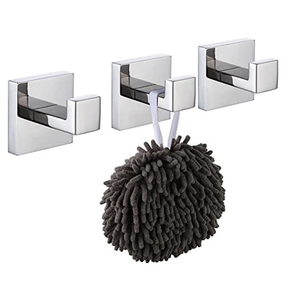KOKOSIRI Bathoom Towel Hook Wall Mount Square Bath Robe Hook Coat Hook Kitchen Garage Heavy Duty SUS 304 Stainless Steel 3 Pack Polished Chrome B1010CH-P3 - color: Polished Chrome, size: 3 Pack