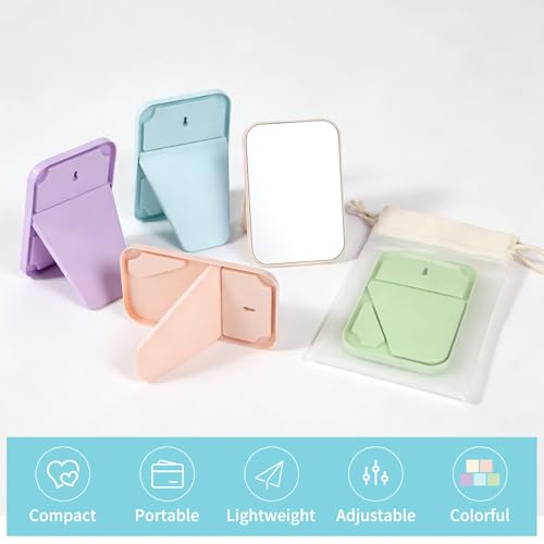 20 Pcs Spa Party Mirrors for Women, Makeup Mirrors with Foldable Stand, Tabletop Vanity Mirrors Bulk, Slumber Birthday Party Favors, Sleepover Accessories and Gifts (Purple Green Pink Blue Beige)