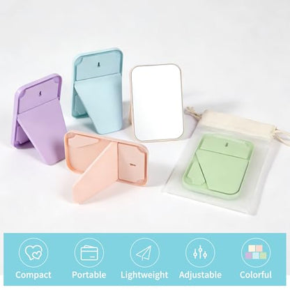 20 Pcs Spa Party Mirrors for Women, Makeup Mirrors with Foldable Stand, Tabletop Vanity Mirrors Bulk, Slumber Birthday Party Favors, Sleepover Accessories and Gifts (Purple Green Pink Blue Beige)