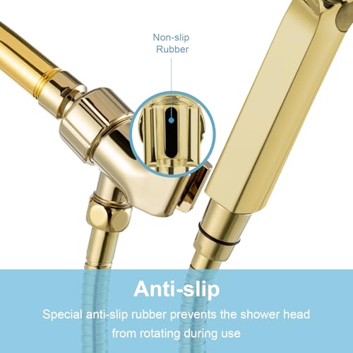 OFFO Shower Head Holder with Solid Metal Ball for Handheld Shower Head Gold, Adjustable Shower Arm Mount for Connecting Shower Arm and Shower Hose, 1/2 in IPS Female Inlet and Male Outlet - style: Gold