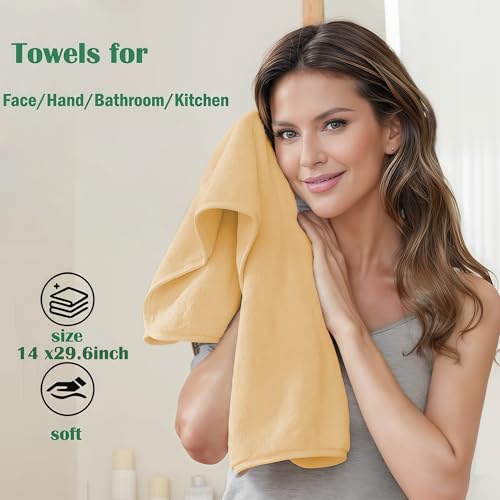 8 Pack Hand Towel for Bathroom Microfiber Towel with Loop Quick Dry Christmas Decorations Small Hand Towels for Kitchen Hotel 14 x29.6inch (Khaki)