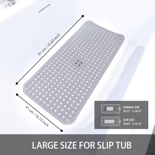 Non-Slip Bath Mat for Tub - Extra Large TPR Bathtub Mat with Suction Cups, Quick-Dry & Easy Clean, Family-Friendly Design (Gray, 36x17 Inch) - color: Gray