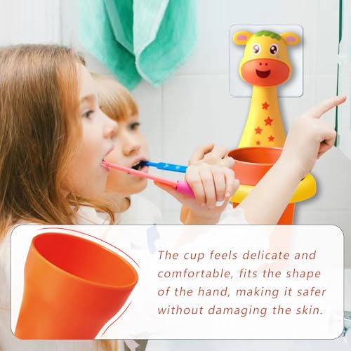Kids Toothbrushes Holder Animal Tooth Cup Holder,Mouthwash Cup Rack for Children,Wall Mounted Sucker Toothpaste Storage Set Cute Household Toothpaste Rack No Punching Shelf Bracket with Cup (Fawn) - color: Fawn