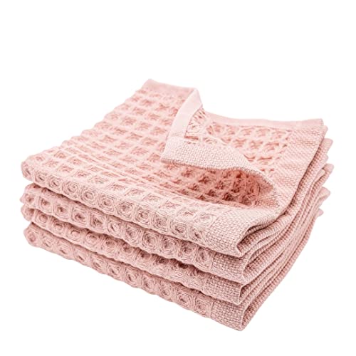 Waffle Washcloths Set, 100% Turkish Cotton (Powder Pink) - color: Powder Pink, size: Washcloths Set (4 Pieces)
