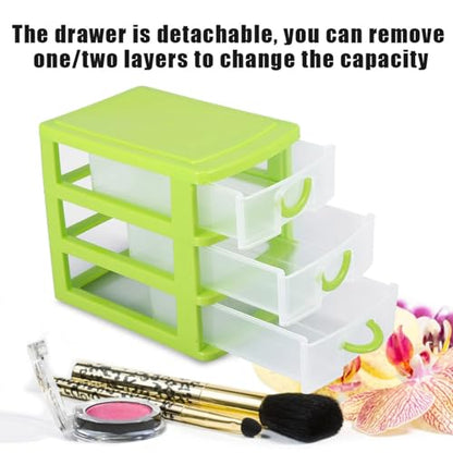 3 Tier Plastic Drawer Organizer with Adjustable Dividers, Compact Detachable Storage Box for Jewelry Makeup Accessories, Multi Purpose Home Office Bathroom Organization (3 Layers of Green)