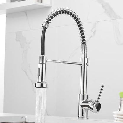 Kitchen Faucet with Pull Down Sprayer, Stainless Steel, Chrome | 1 Handle Spring Sink Faucets, Lead-Free Stainless Steel, 1 or 3-Hole with Deck Plate,Farmhouse, RV, Bar, Laundry Room - color: D - Chrome