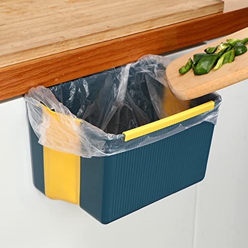 Tissting Hanging Folding Mini Trash Can, 4L Small Kitchen Waste Bin Garbage Container Under Sink Plastic Tiny Collapsible Wall Mounted Wastebasket for Cabinet, Car, Bathroom, Bedroom - color: Blue