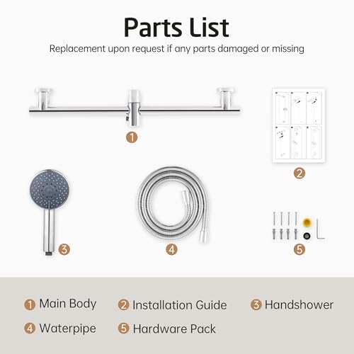 KES Adjustable Shower Head with Slide Bar, Handheld Shower Head Holder 5 Function with Extra Long Hose System Set, Wall Mount 18/8 Stainless Steel Polished Finish, F204-PS-C1 - color: Polished Silver