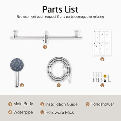 KES Adjustable Shower Head with Slide Bar, Handheld Shower Head Holder 5 Function with Extra Long Hose System Set, Wall Mount 18/8 Stainless Steel Polished Finish, F204-PS-C1 - color: Polished Silver