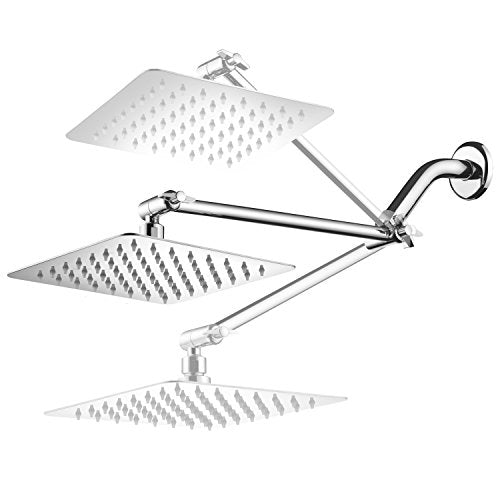 HotelSpa Giant 10" Stainless Steel Rainfall Square Showerhead with Solid Brass Adjustable Extension Arm - color: Chrome