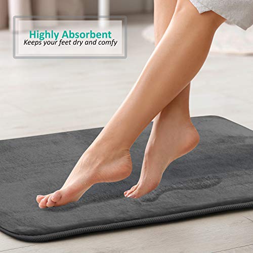 Clara Clark 3 Piece Bathroom Rugs Bath Mat Set, Velvet Memory Foam Bath Mats for Bathroom - Non-Slip, PVC Backing Bath Rugs, Washable - Dries Quickly, Grey - color: Dark Grey