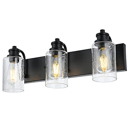 3 Lights Black Vanity Light Fixtures Over Mirror with Seedy Glass Shade,Industrial Wall Mount Lamp Metal Bathroom Lighting - color: Seedy Glass, size: 3 Light