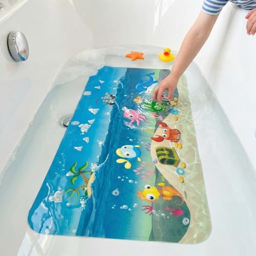 Cute Cartoon Non-Slip Bath Mat for Tub - Anti-Slip Kids Bathtub Mat, Slip-Resistant Shower Mat for Bathroom Safety, 35 X 15.3 Inch, Easy to Clean (Ships) - color: Ships