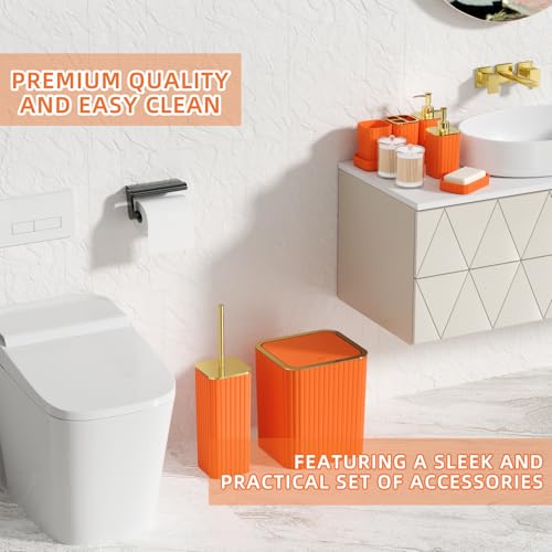 XLHOMO Bathroom Accessory Set - 26PC Bathroom Shower Curtain and Rug Set, Bathroom Accessories Set, Orange Bathroom Set with Trash Can, Toilet Brush, Qtip Holder & Soap Dispenser - style: Orange
