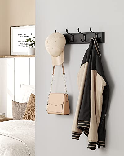 SONGMICS Wall-Mounted Coat Rack, Hook Rack, 4 Dual Metal Hooks, Black | For Coats, Bags, Keys, in the Entryway, Bedroom, Living Room ULHR023B01 - color: Black, size: 1 Pack-4 Hooks
