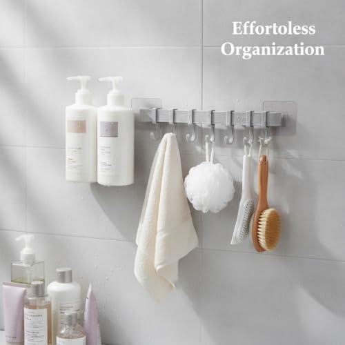 Adhesive Shower Caddy, 13.6-Inch Wide No-Drill Wall Mount Rack for Bathroom & Kitchen, PP Plastic Storage Organizer (1 PC) - color: Gray