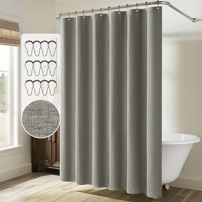 MIULEE Linen Fabric Shower Curtain Grey W72*L72 12 Metal Hooks | Modern, Heavy Duty, Shower Curtain Set, Waterproof Thick Cloth Shower Curtains, Bathroom Hotel Bathtub, Washable - color: Grey, size: 72"W x 72"L (Pack of 1)