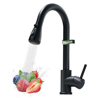 VFAUOSIT Kitchen Faucet with Pull Down Sprayer, Brushed Nickel High Arc | Cold-Start Safety, 3 Spray Modes, 360° Swivel, cUPC/CEC Certified, Fingerprint-Resistant Finish, Ceramic Disc Valve - color: Matte Black-02