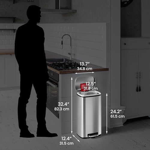 iTouchless SoftStep 8 Gallon Step Trash Can with Odor Control System and Removable Inner Bucket, Stainless Steel 30 Liter Kitchen Garbage Can Perfect for Home & Office - color: Silver, Step 8 Gal