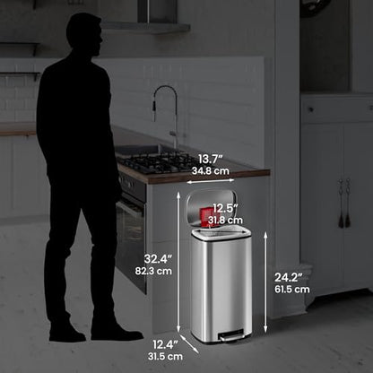 iTouchless SoftStep 8 Gallon Step Trash Can with Odor Control System and Removable Inner Bucket, Stainless Steel 30 Liter Kitchen Garbage Can Perfect for Home & Office - color: Silver, Step 8 Gal