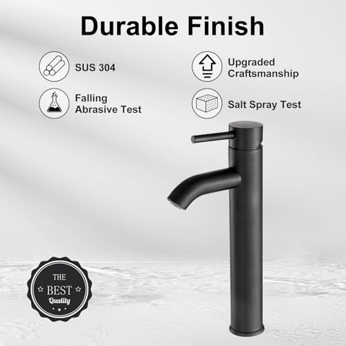VOTON Vessel Sink Faucet Chrome Modern Tall Bathroom Faucets Single Handle One Hole Rv Vanity Lavatory Bathroom Sink Faucet - color: T-Black, size: Tall
