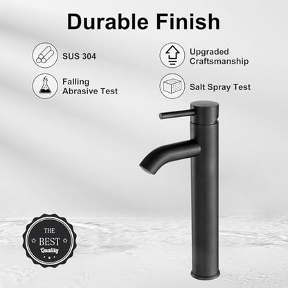 VOTON Vessel Sink Faucet Chrome Modern Tall Bathroom Faucets Single Handle One Hole Rv Vanity Lavatory Bathroom Sink Faucet - color: T-Black, size: Tall