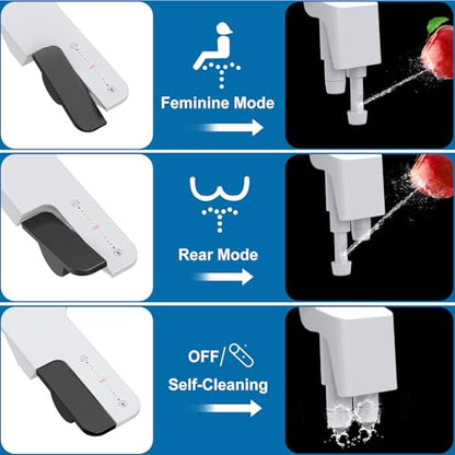Bidet Attachment for Toilet, Non-Electric Dual Nozzle Bidet Sprayer with Adjustable Water Pressure, Cold Water Toilet Seat Attachment for Feminine and Personal Hygiene - color: Black