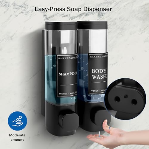 Shampoo and Conditioner Dispenser, 2 Chamber 300ml, Wall Mounted, Black | Shower Soap Dispenser, Refillable Hand Soap Dispensers, Body Wash Dispenser for Bathroom, Kitchen, Hotel, Home - color: Black, size: 2 Chamber