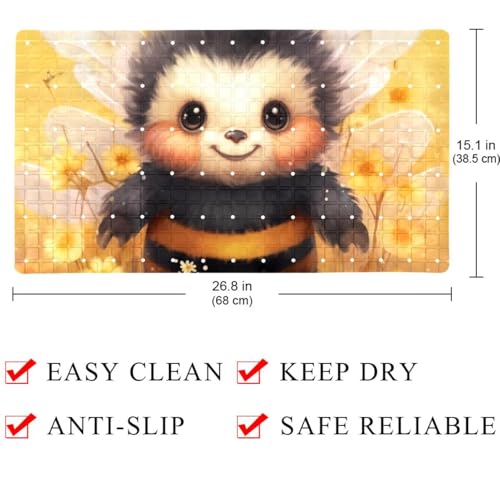 Shower Mat Bathtub Mat, 26.8x15.1 inch, Non-Slip Bath Mat with Drain, Quick Drying PVC Bathmat for Tub, Shower, Bathroom, Cute Bee Floral - color: Multi 15