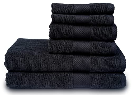 MAURA Premium Bath Towel Set 100% Cotton. 6 Piece Ultra Absorbent Quick Dry Soft Terry Bath Towels for Bathroom, Hotel and Spa Quality, Black - color: Black, size: Bath Towels Set