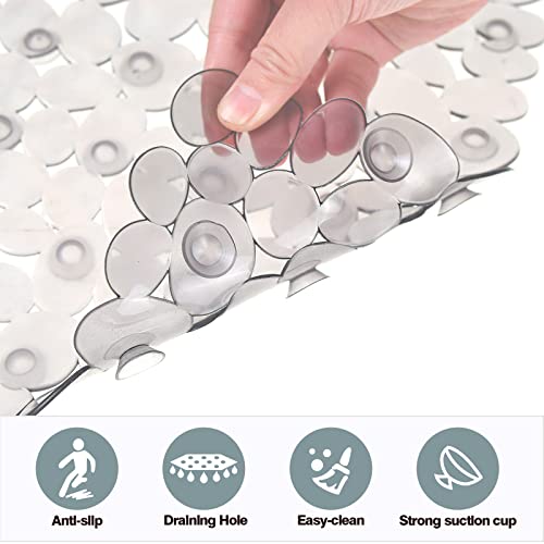 SONGZIMING Bathtub Mat Non Slip Pebble Bath Shower Mat with Drain Holes, Suction Cups Mat for Tub 16" W x 35" L, Clear Grey - color: Clear Grey