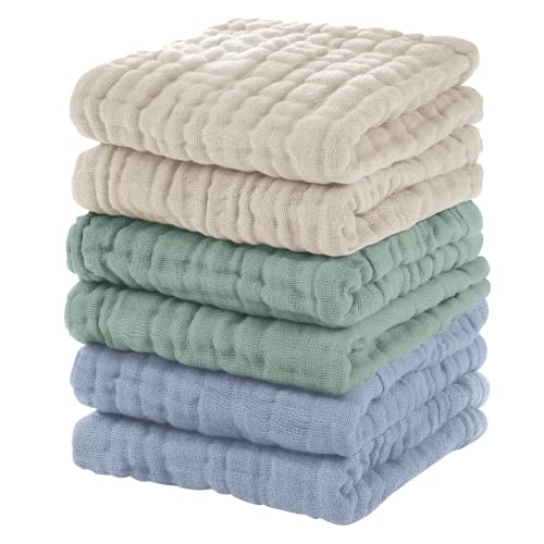 Unnivoll Muslin Burp Cloths Baby 12''X12'', Baby Washcloths 6 Pack, 100% Cotton Baby Wash Cloths Absorbent and Soft for Newborn Infants Kids Boys Girls - Apricot Green Sapphire Blue - color: Apricot Green Sapphire Blue