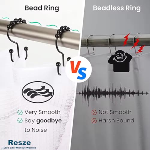 Resze 12 PCS Black Plastic Double Shower Curtain Hooks, Multi-Functional Rings for Bathroom Shower Curtain,Shower Curtain Liner and Kitchen Supplies, etc. - color: Black