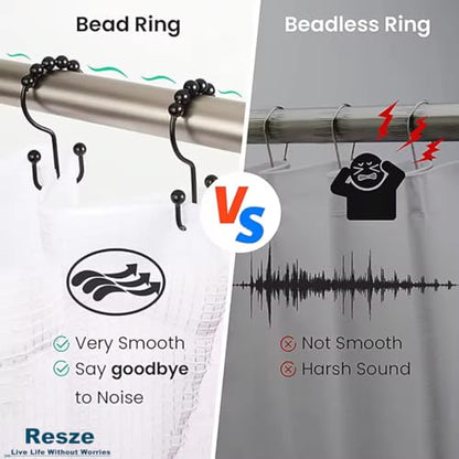 Resze 12 PCS Black Plastic Double Shower Curtain Hooks, Multi-Functional Rings for Bathroom Shower Curtain,Shower Curtain Liner and Kitchen Supplies, etc. - color: Black