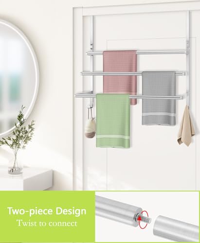 Over The Door Towel Rack, Over Door Towel Racks for Bathroom, Towel Rack with Hooks for Door Hanging, Towel Holder Over The Door Towel Bar 24Inch, Brushed Nickel - size: 24 Inch