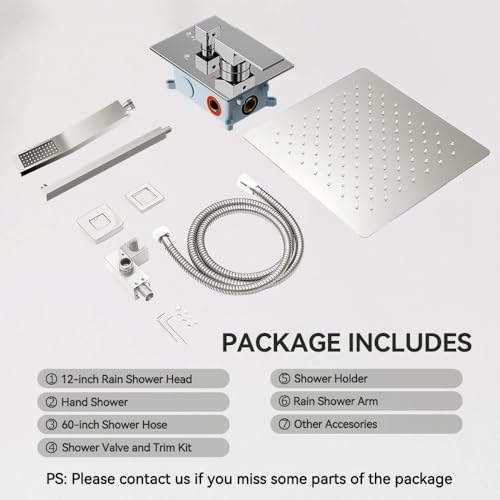 STARBATH Shower Faucet Set Shower System with Diverter Valve, Chrome | 12" Wall Mount Rain Shower Head and Handheld Spray for Two Person, Shower Set with Valve and Trim Kit Complete - color: Chrome, size: 12"-01