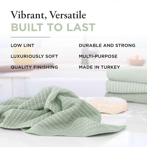 Thyme and Sage 100% Cotton Turkish Kitchen Hand Towel Set, Sage, 4 Pack | Premium Materials, 16"x26", Made in Turkey, Ultra Absorbent, 350 GSM - color: Sage, size: Pack of 4