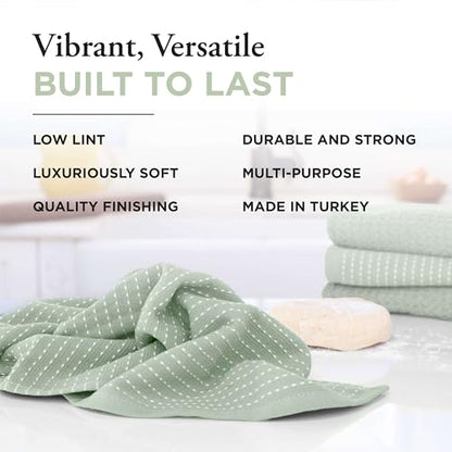 Thyme and Sage 100% Cotton Turkish Kitchen Hand Towel Set, Sage, 4 Pack | Premium Materials, 16"x26", Made in Turkey, Ultra Absorbent, 350 GSM - color: Sage, size: Pack of 4