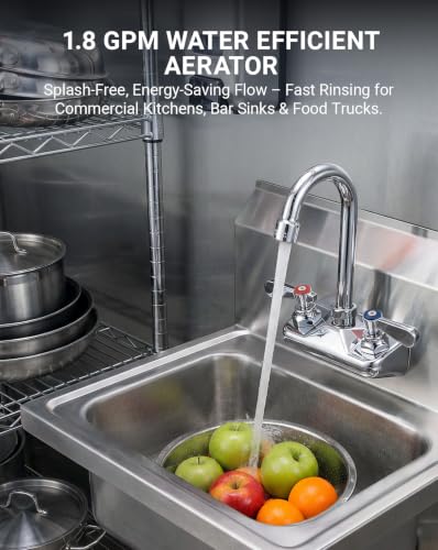 Commercial Sink Faucet Wall Mount 4" Center Hand Sink Faucet - 3-1/2" Gooseneck Spout, Dual Lever Handles for Commercial Kitchen, Laundry/Utility Room, Restaurant | Brass Body, Ceramic Valve - size: 4" Center 3-1/2" Swivel Spout