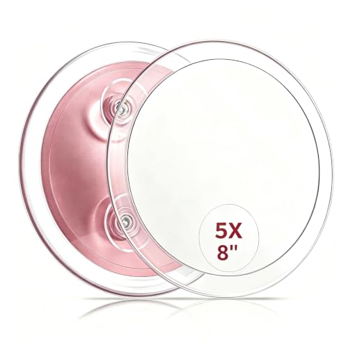 SANTOO Large 8 Inch Round Magnifying Mirror with 3 Suction Cups for Easy Mounting (5X Magnification) - Perfect for Detailed Grooming and Travel - color: 5x