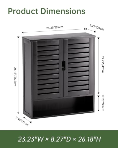 SMIBUY Bathroom Cabinet Wall Mounted, Bamboo Over-The-Toilet Storage Organizer, Space Saver Medicine Cabinet with 2 Door and Adjustable Shelves (Black) - color: Black