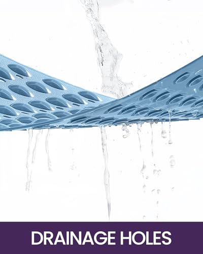DEXI Bathtub Mat Non Slip 16x35, Shower Floor Mats for Bathroom Bath Tub | Blue Washable Oval Bathmat, Suction Cups and Drain Holes to Keep Tubs Clean - color: All Blue